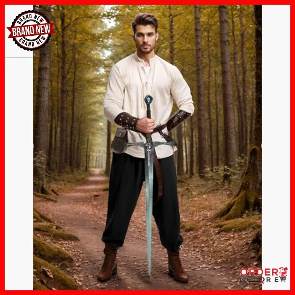 Adjustable Faux Leather Viking Belt Set with Pouch & Bracers